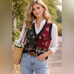 Vintage 80s Mountain Lake Sweater Vest NWTNovelty Knit Countryside Prep Layering